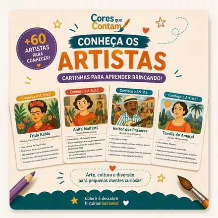 Capa do Conheça os Artistas, cartinhas para aprender brincando